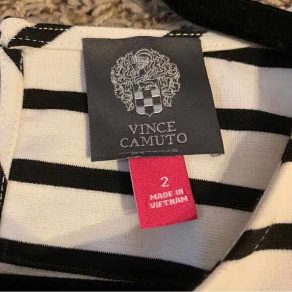 Vince Camuto Cold Shoulder Dress White and Black Striped Keyhole back - Picture 6 of 11